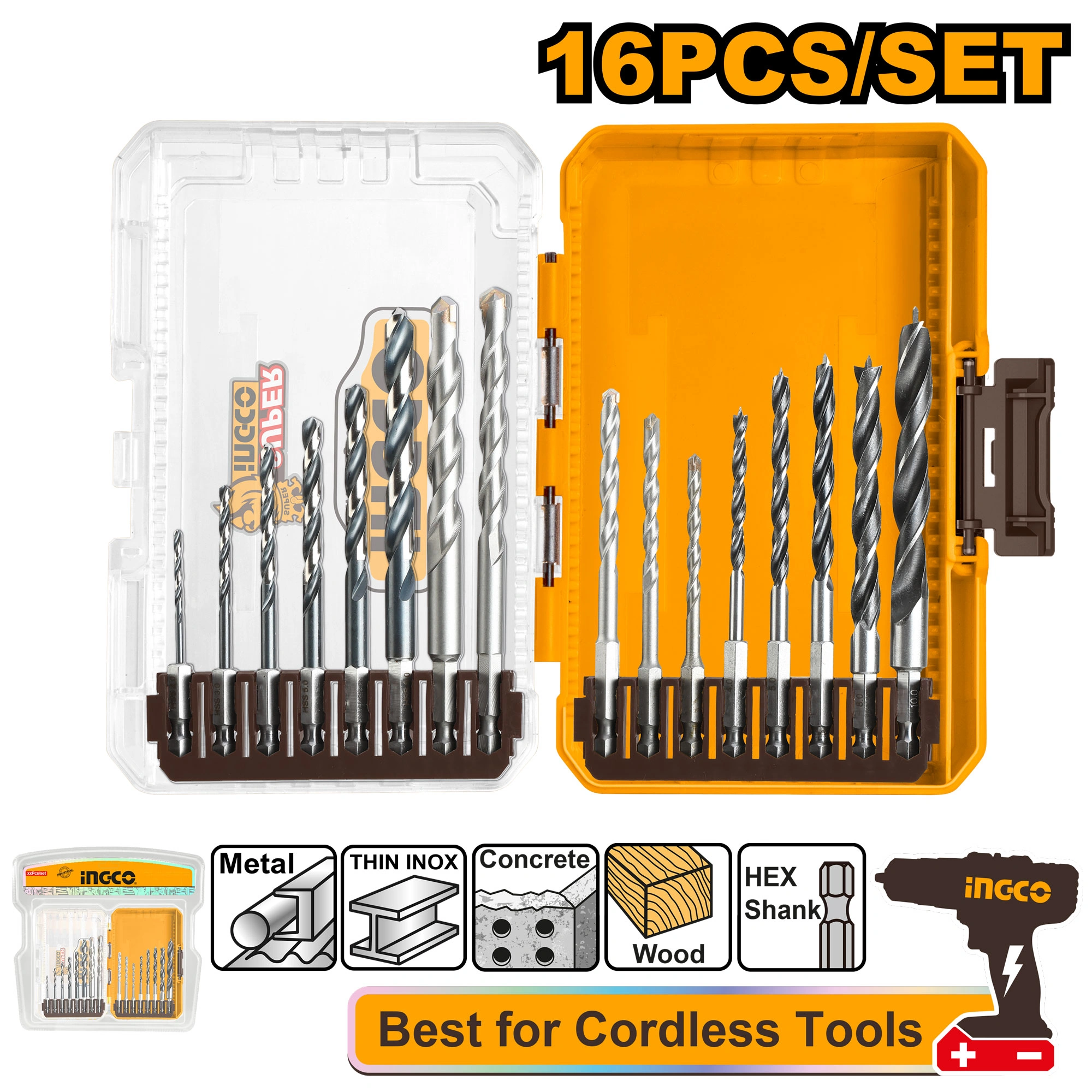 JUEGO DE 16 BROCAS PARA METAL, TALADRO MULTIFUNCIÓN Y MADERA