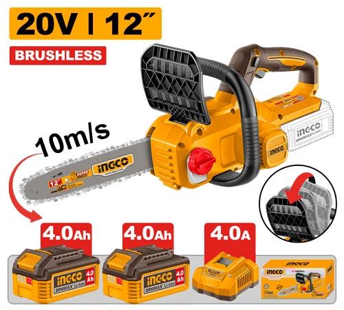 MOTOSIERRA INALAMBRICA BRUSHLESS 12" P20S + 2 BAT 4AH + CARGADOR RAPIDO