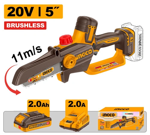 MOTOSIERRA DE 5" BRUSHLESS A BATERÍA + 1BAR 2AH + CARGADOR