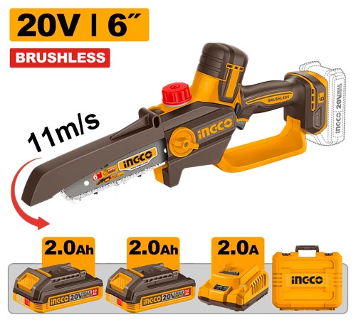 MOTOSIERRA DE 6" BRUSHLESS A BATERÍA + 2 BAT 2AH + CARGADOR