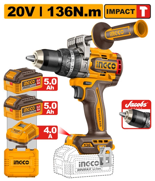 TALADRO DE IMPACTO INALÁMBRICO SIN ESCOBILLAS 20V 136NM