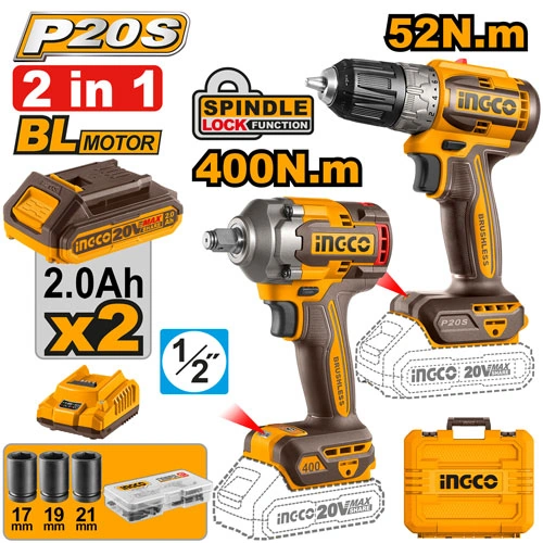 COMBO ATORNILADOR + LLAVE DE IMPACTO 20V CON 2 CARG + VALIJA