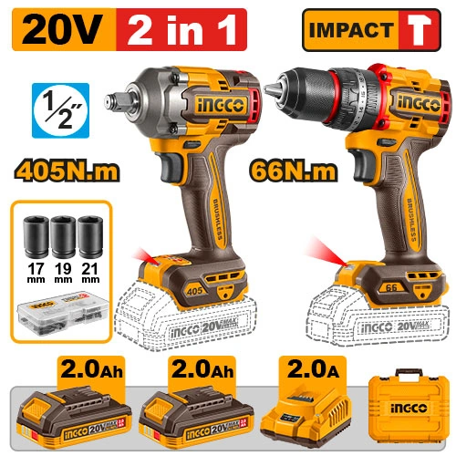 SET ATORNILLADOR PERCUTOR 20V BATERIA P20S + LLAVE DE IMPACTO 405NM 20V P20S