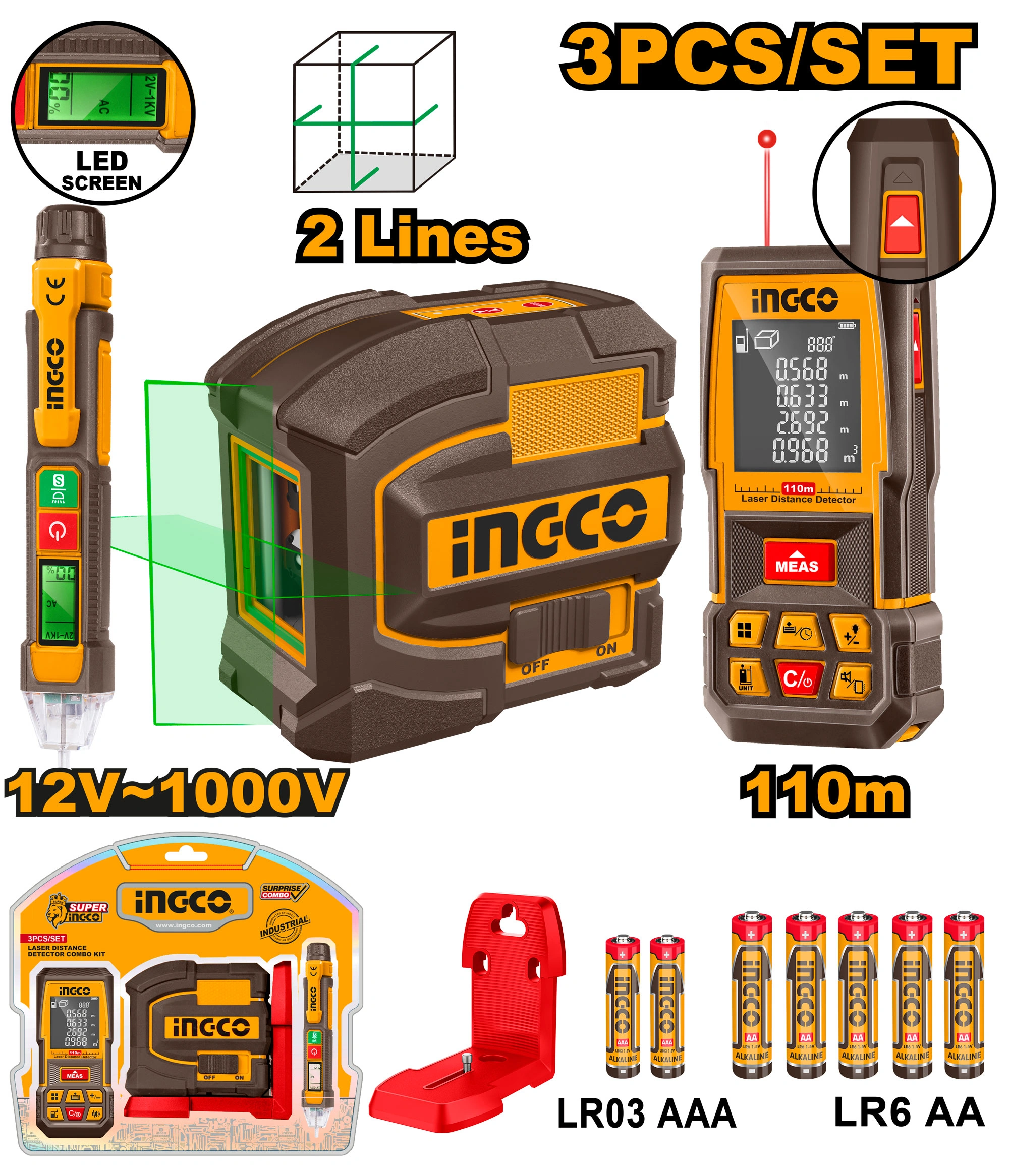 KIT 3PCS COMBINADO DE DETECTOR DE DISTANCIA LÁSER
