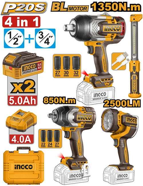 COMBO DE LLAVE DE IMPACTO DE 1350NM + LLAVE DE IMPACTO DE 850NM + KIT DE ILUMINACION Y ACCESORIOS