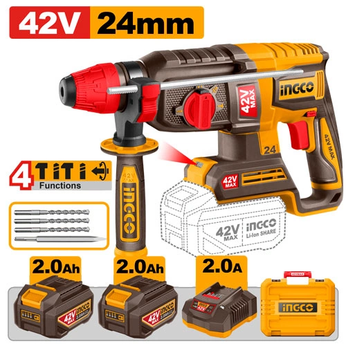 ROTOMARTILLO INALAMBRICO 42V MAX BRUSHLE + 2BAT + CARGADOR + ACCESORIOS