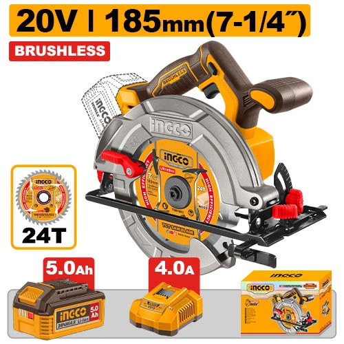 SIERRA CIRCULAR A BATERIA 20V P20S BRUSHLESS MOTOR 185MM C/BAT 5AH + CARGADOR RAPIDO + ACCESORIOS