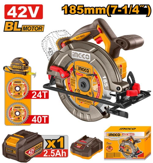 SIERRA CIRCULAR 7 1/4" A BATERÍA 42V + 1 BAT + CARGADOR + 2 DISCOS + CINTA METRICA