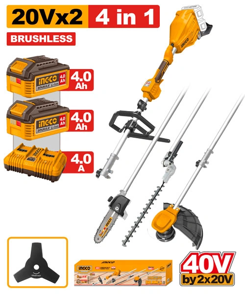 HERRAMIENTA MULTIFUNCIÓN DE JARDÍN A BATERÍA 4 EN 1 BRUSHLESS MOTOR P20S 40V 2BAT + CARGADOR DOBLE + ACCESORIOS