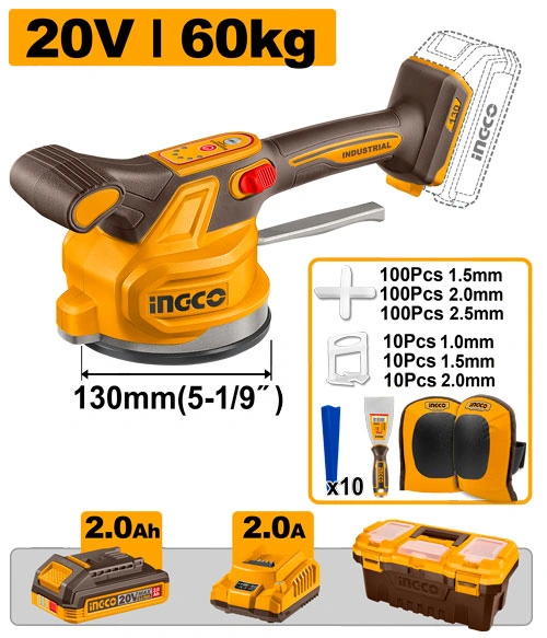 VIBRADORA PARA PORCELANATO 20V + RODILLERAS + 1BAT 2AH + CARGADOR EN MALETA DE PVC