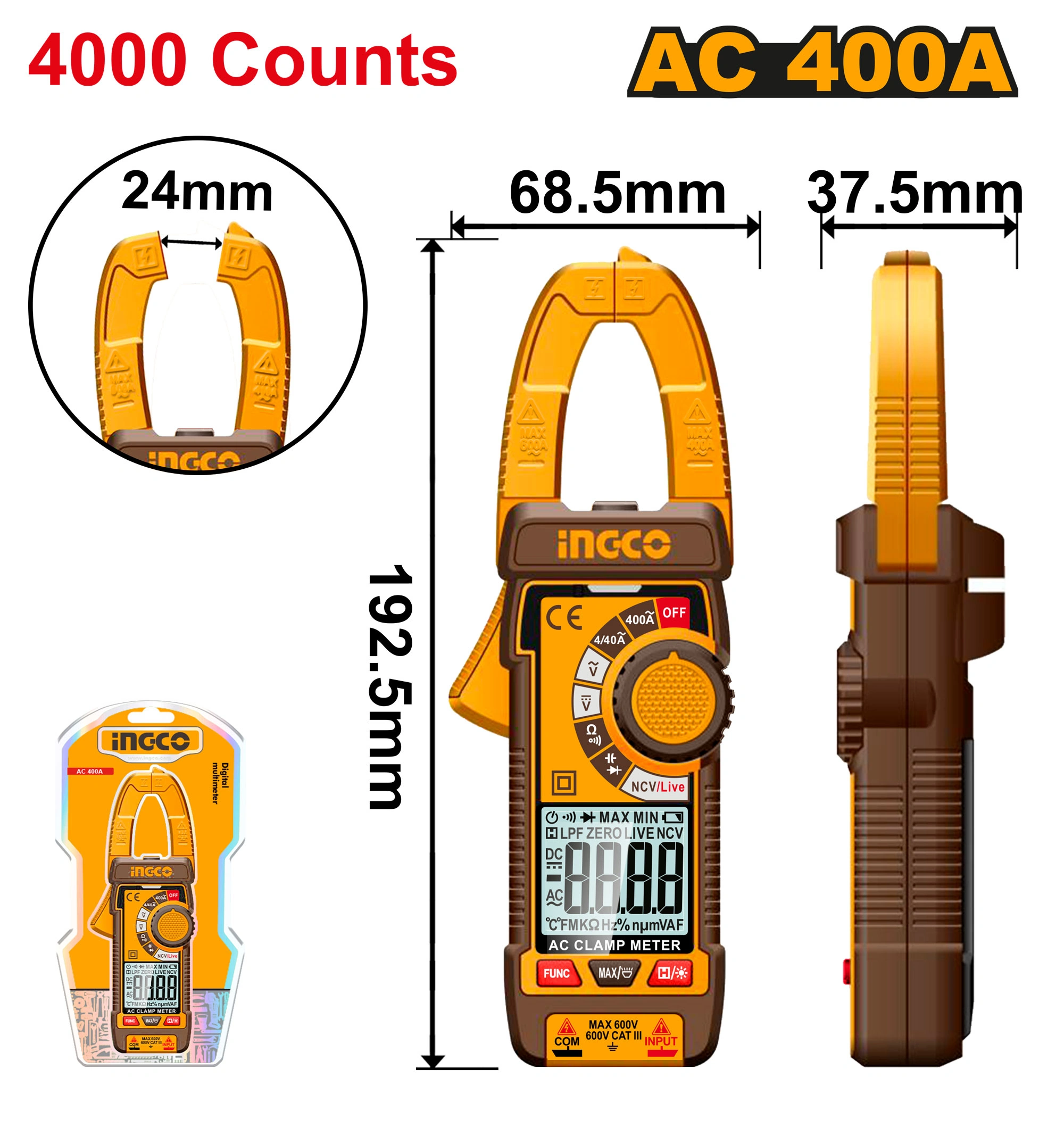 PINZA AMPERIMÉTRICA DIGITAL- AC-400A