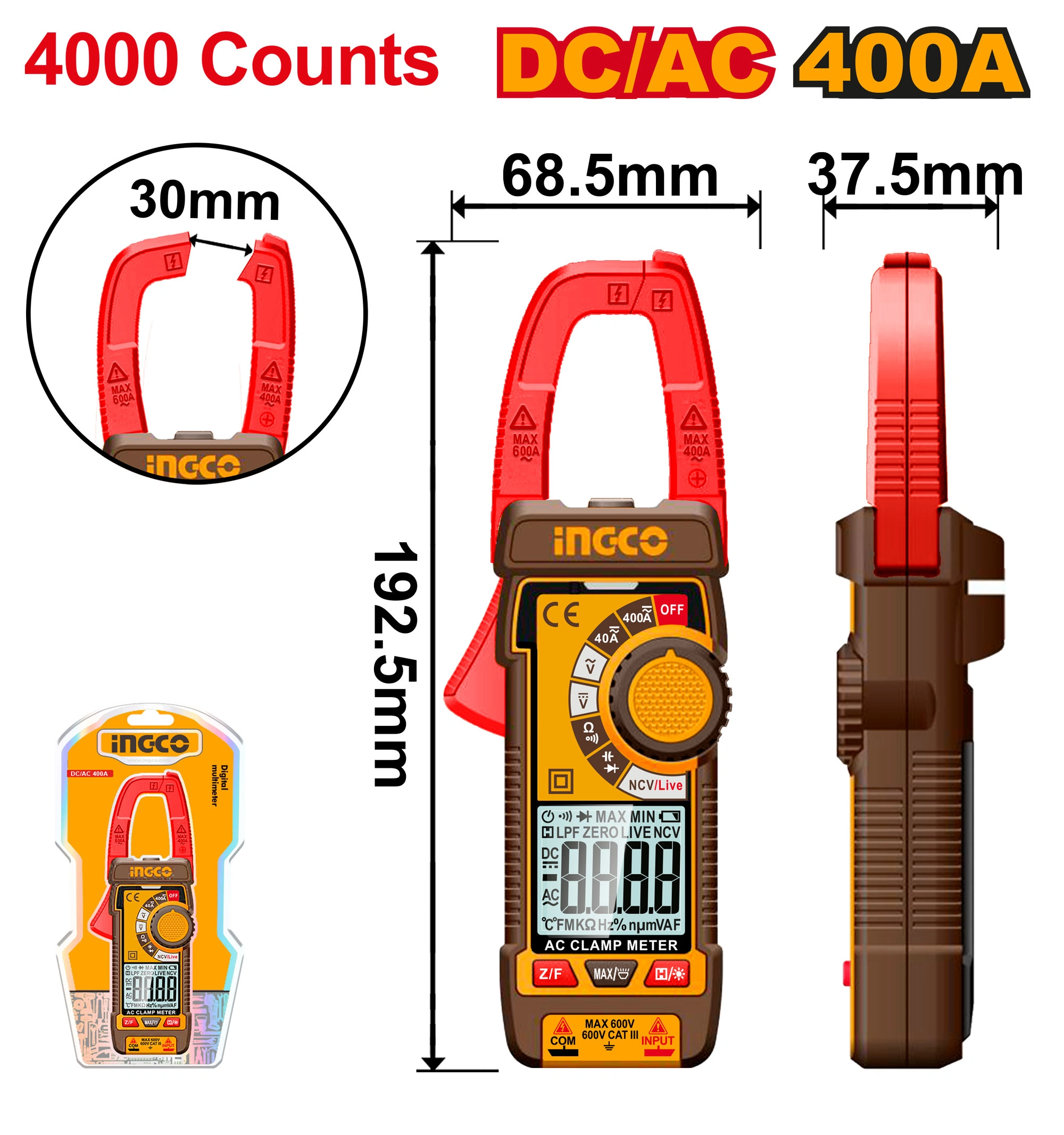PINZA AMPERIMÉTRICA CC/CA DE 400A