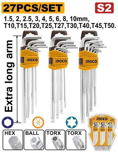 JUEGO DE 27 LLAVES HEXAGONALES Y TORX