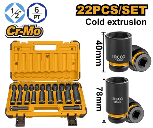 SET DE 22 LLAVES DE IMPACTO DE 1/2"