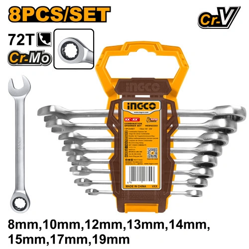 SET DE LLAVES MIXTAS RACHET 8-19MM 8PZAS