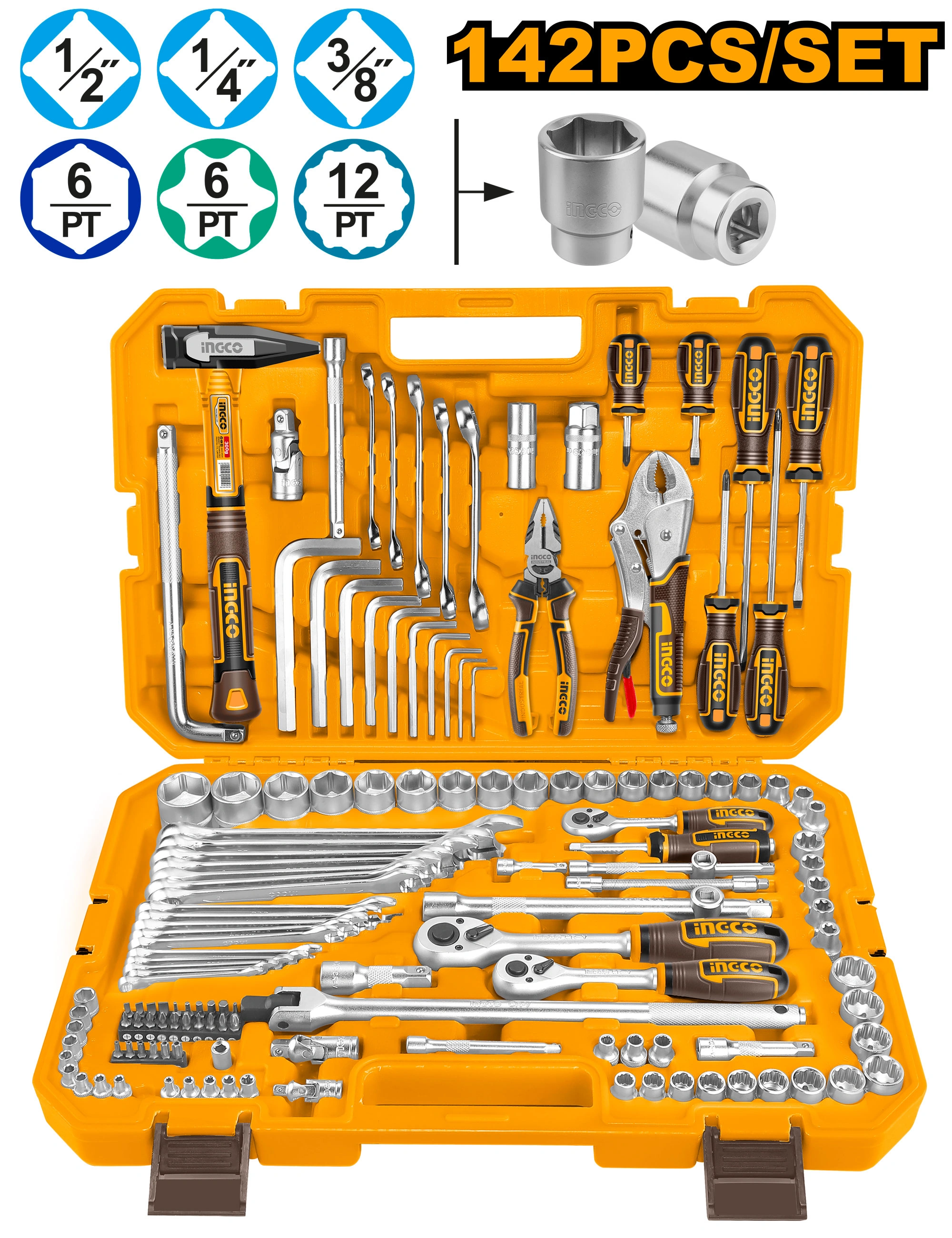 KIT DE 142 HERRAMIENTAS COMBINADAS EN MALETA DE PVC