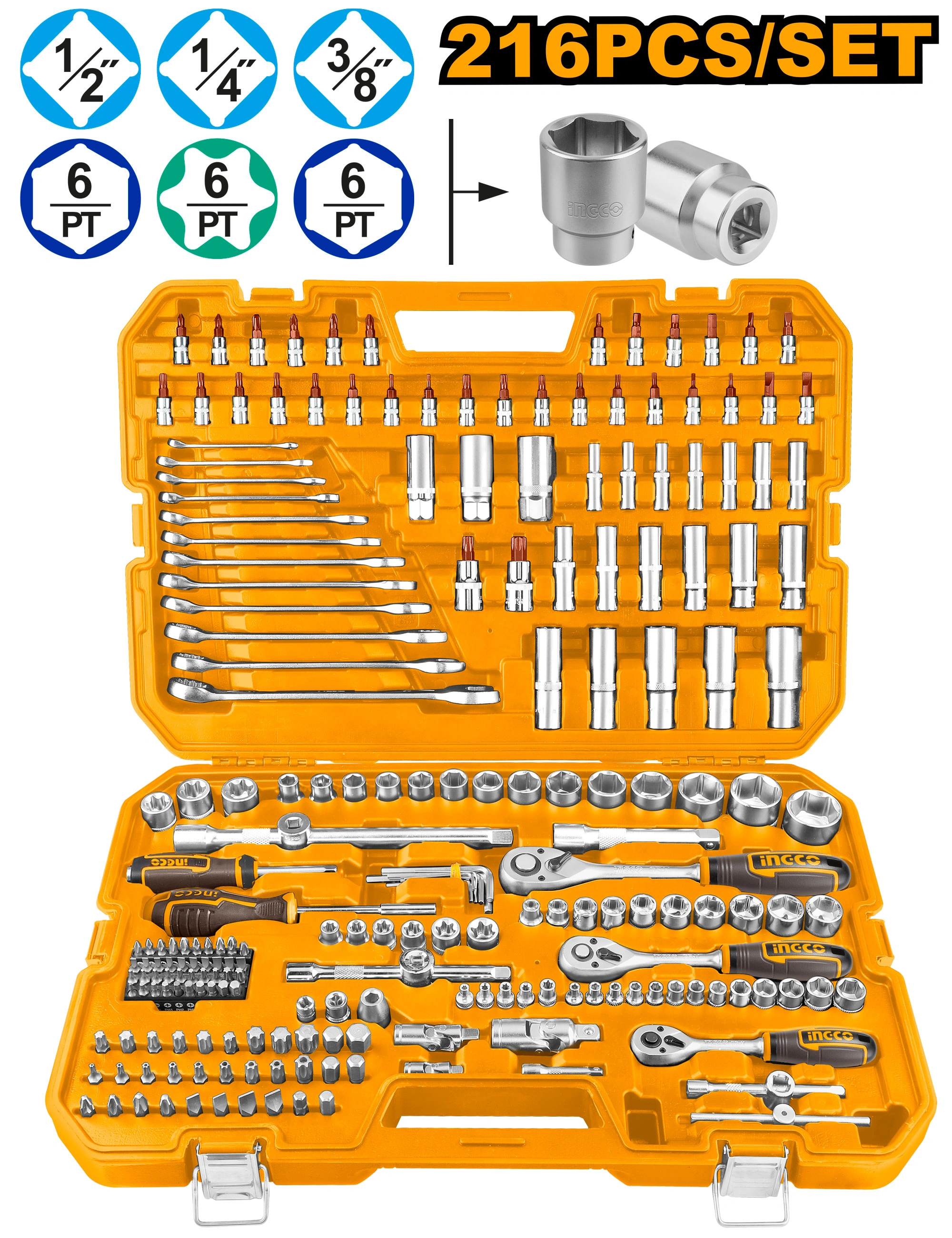 KIT DE 216 HERRAMIENTAS COMBINADAS MALETA DE PVC
