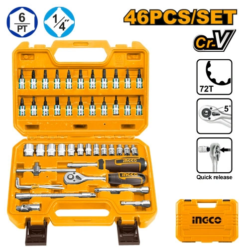 JUEGO DE DADOS Y PUNTAS 46PCS 1/4"