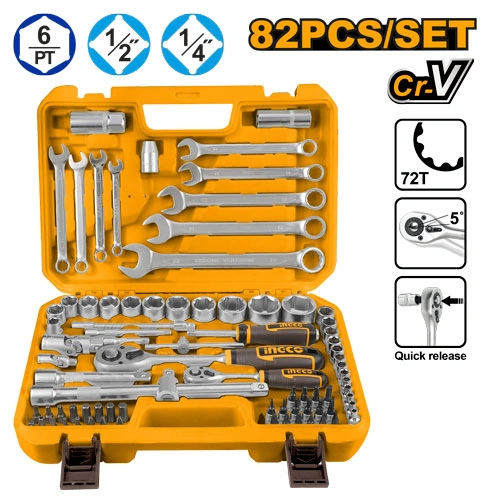 DADOS Y LLAVES DE 1/4" Y 1/2" DE 82 PCS