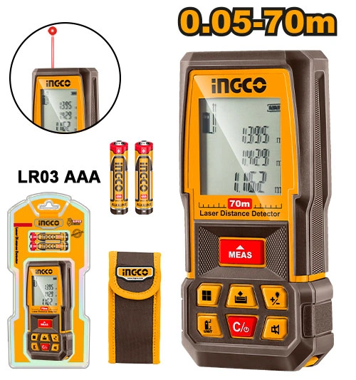 MEDIDOR DE DISTANCIA LÁSER RANGO 0.05-70 MTS C/ESTUCHE INGCO