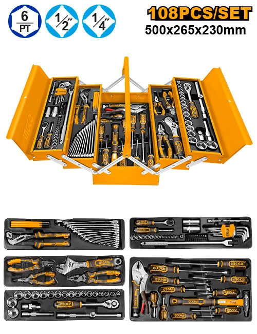 CAJA METÁLICA CON 108 HERRAMIENTAS MANUALES INGCO