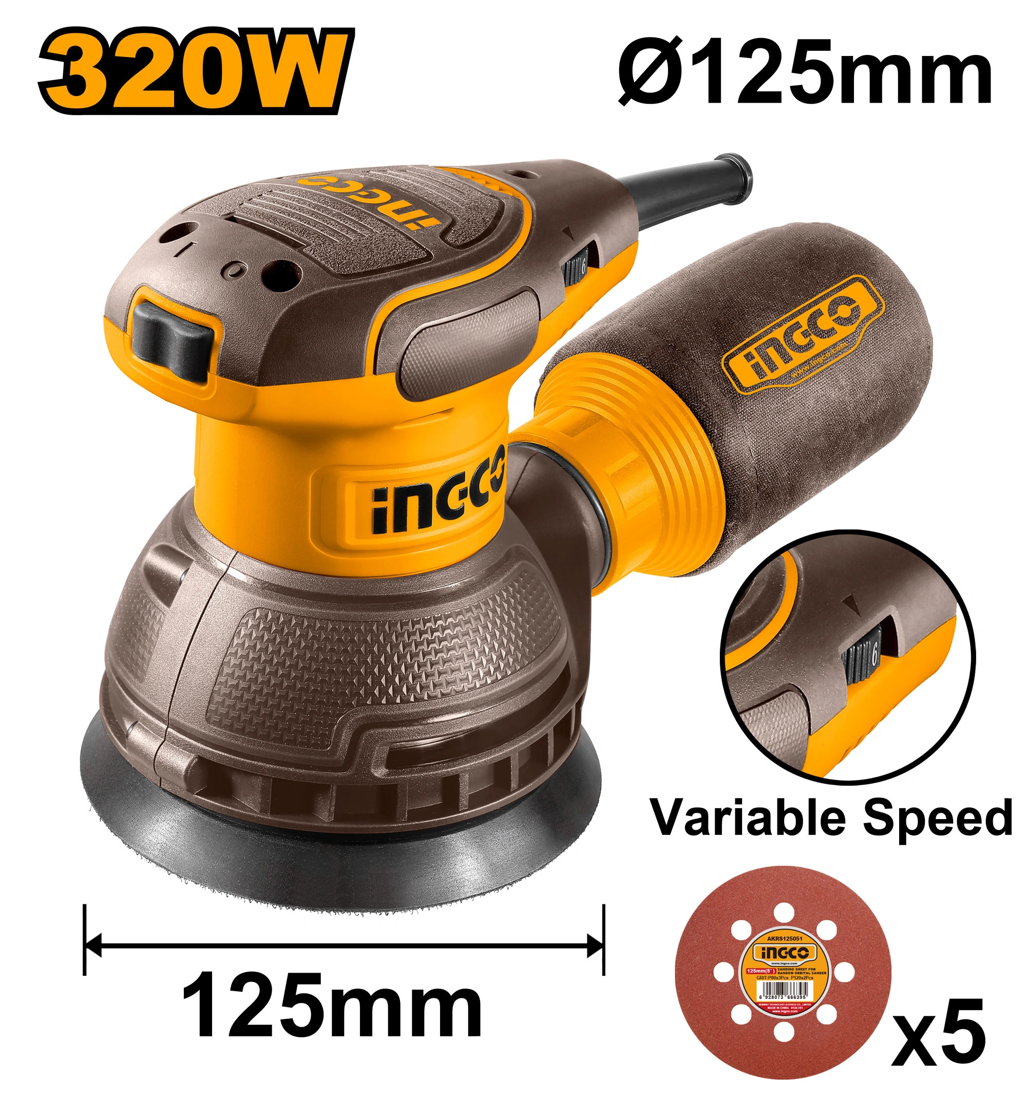 LIJADORA ROTO ORBIAL CON REGULADOR 320 w INGCO
