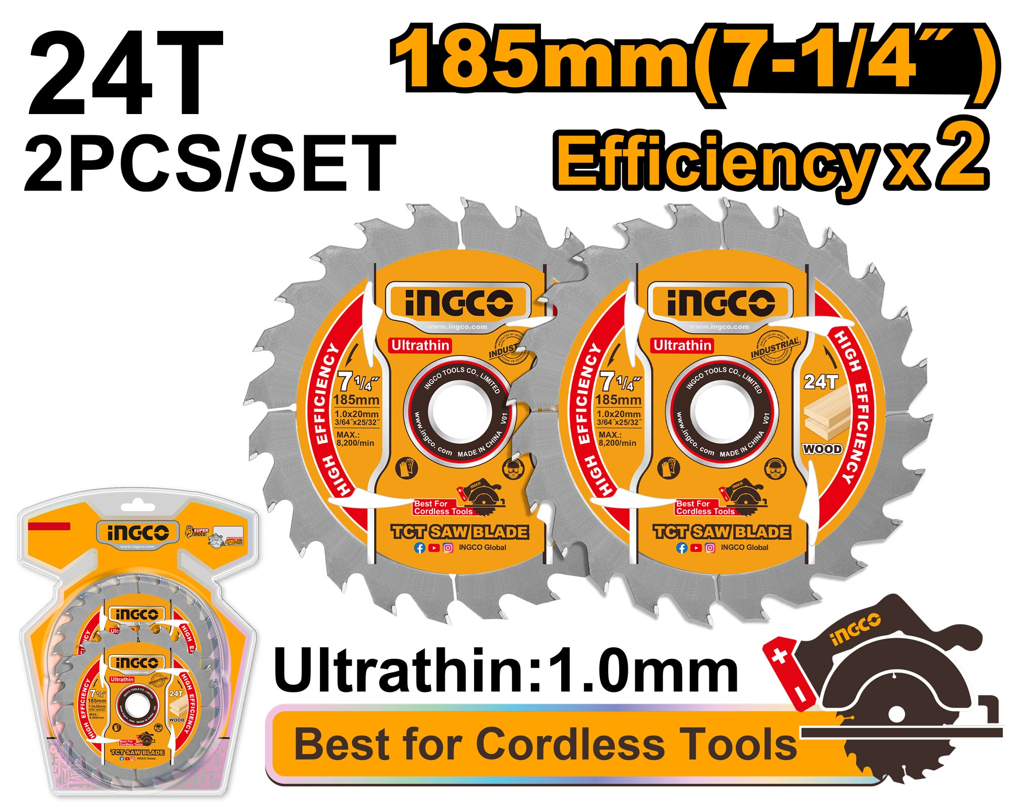 PACK DISCO DE 7 1/4" DE 24 DIENTES PARA MADERA